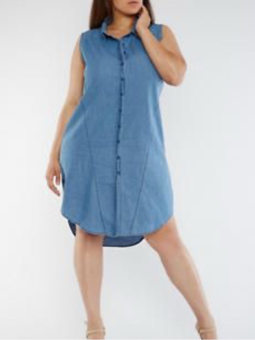 Popsugar NWT Blue Wash Sleeveless Chambray Button-Front Shirt-Dress Size XL